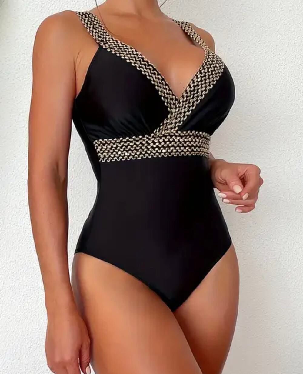 Aprilake Black & Gold One Piece Swimsuit Size Small NWOT
